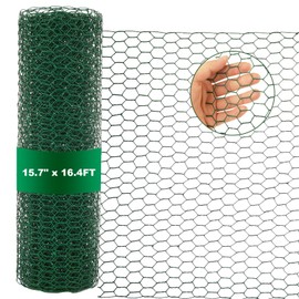 ASelected Chicken Wire for Floral Arrangements 15.7 x 200 Inches Green Floral Chicken Wire Mesh, 0.6 Inch Hexagonal Galvanized PVC Coated Chicken Wire Netting Fence for Crafts Poultry Garden