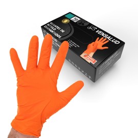 VENSALUD | Diamond Nitrile Gloves | Extra Strong and Resistant | For Mechanical Workshops, Gardening, Kitchen, Assembly, Veterinary, Cleaning | Latex Free | 50 units | Orange | M