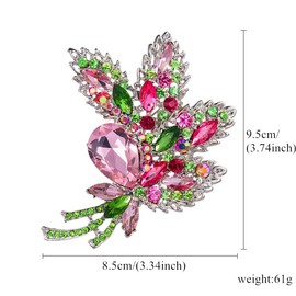 Axmerdal - Broche de ramo de diamantes de imitación para novia, para mujer (ramo de hojas rosas)