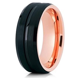 Silly Kings Jewelry Black Tungsten Wedding Band- 8mm - Rose Gold Tungsten Ring (12.5)