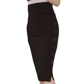 TEERFU Womens Slim Pencil Skirt Bodycon Stretch High Wiast Knee Length Elasticated Skirt Black