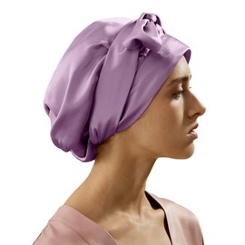 LilySilk 100% Mulberry Silk Sleep Cap Womens Natural Silk Bonnet for Sleeping and Hair Care Night Hair Wrap Cap with Long Elastic Band Lavender