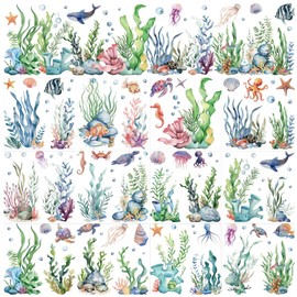 AHANDMAKER 12 Sheets Scratch Transfer Stickers with Underwater Scene Colourful Marine Life and Coral Decoration with Fish Seahorses and Jellyfish for Ocean Enthusiasts Decor 5.5 x 5.5 Inches