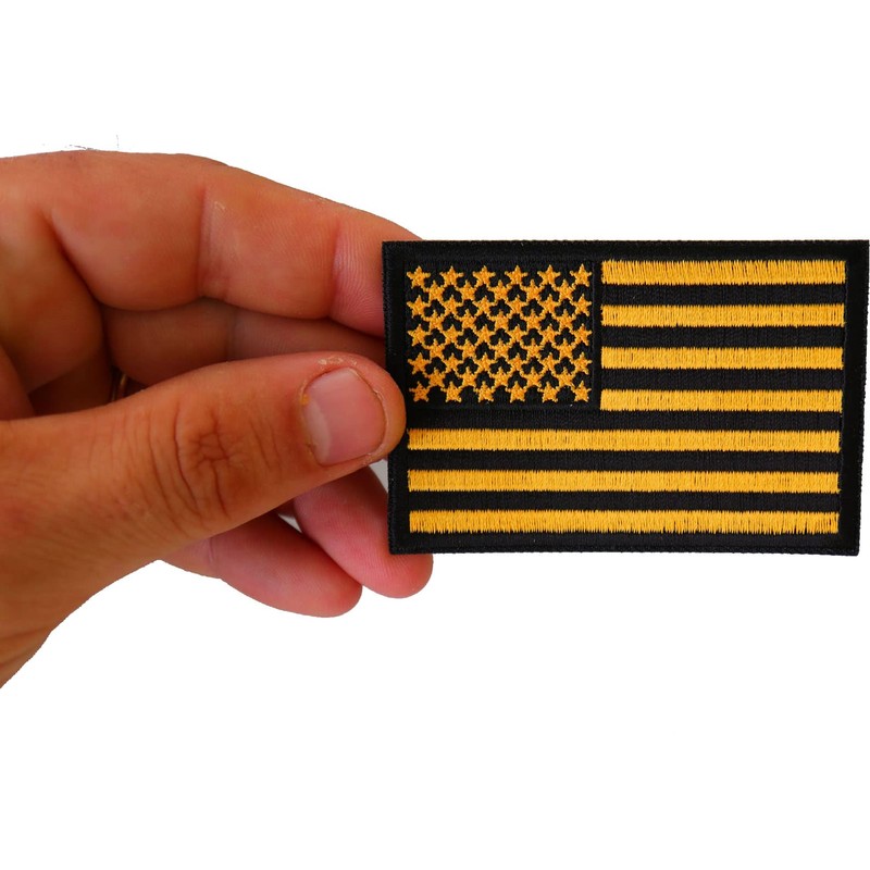 Yellow Black American Flag Patch - 3x2 inch. Embroidered Iron