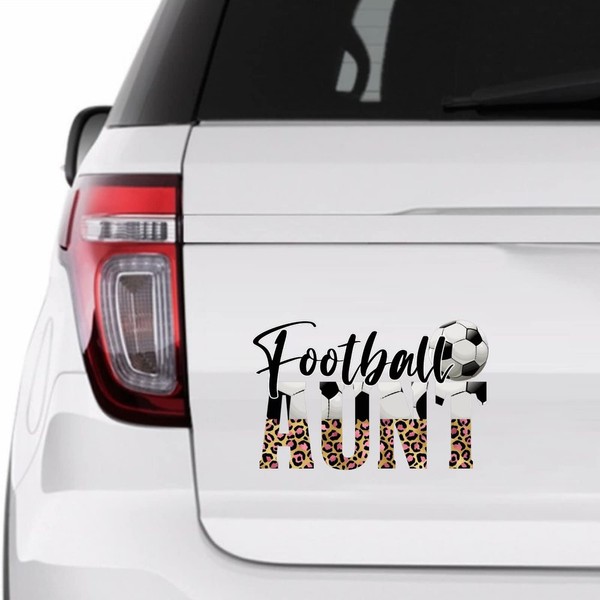 Football Aunt Sticker, Leopard Print Football Vinly Decal for Cars