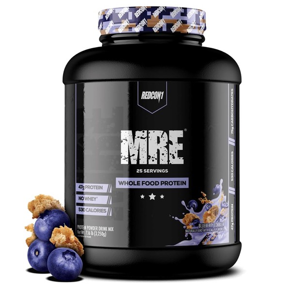 REDCON1 MRE Meal Replacement Supplement, Blueberry Cobbler - Whole Food Protein + Carbohydrate Blend with No Whey for Post Workout Fuel - Natural Protein Powder with MCT Oil + Amino Acids (7 lbs) - Packaging May Vary