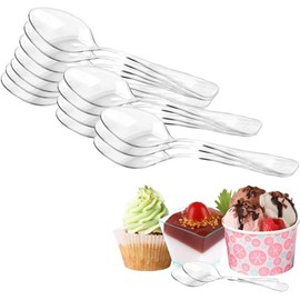 Clear Plastic Spoons Heavy Duty Plastic Small Dessert Spoons Reusable (Mini Dessert Spoons-200pcs(3.74" Long)-Transparent)