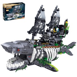 HJPLPXH Mechanical Shark Ship Building Blocks Set with Lights, The Ghost Sea Shark Pirate Ship Building Blocks Sets,Toys Gift for Kids Age 8+/Adult Collections Enthusiasts