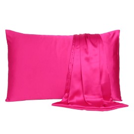 HomeRoots Fuchsia Dreamy Set Of 2 Silky Satin King Pillowcases