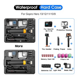 Organizer Hard Case For Gopro Hero 13/12/11/10/9/8 Creator Edition Odorless Compatible with Media Mod/Volta/Chest Mount/Protective Housing Accessories Waterproof Travel Storage Carrying Case