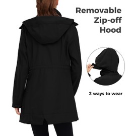 wantdo Women's Lightweight Waterproof Fleece Lined Hooded Softshell Rain Jacket (Black, 2XL)