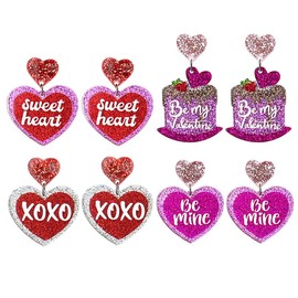 Glitter Valentine's Day Earrings for Women Fashion Shiny Acrylic Double Heart Shaped Dangle Earrings Be Mine Holiday Jewelry Gift Accessories -Sweet Heart