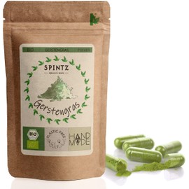 SPINTZ® Pack of 90 Organic Barley Grass Capsules - 2700 mg Organic Barley Grass Powder per Daily Dose - Vegan Barley Grass Capsules High Dose - Plastic-Free Packaging