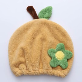 Foyadi Toalla de secado de pelo para niños y niñas, lindo juego de envoltura de baño absorbente de dibujos animados de secado rápido para baño, piscina, gorro de microfibra suave para cabello rizado largo y húmedo, flor amarilla