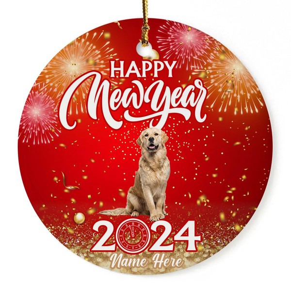 Cheering New Year with Golden Retriever Ornament Keepsake Collections Personalized