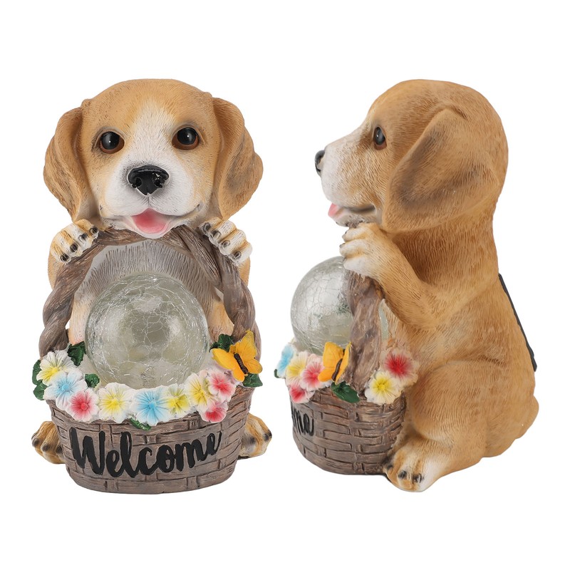 Solar Powered LED Light Dog Statue Decoration Solar Powered Puppy