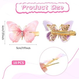 SHENLIU 18 pinzas para el cabello de mariposa móvil, pinzas de mariposa con purpurina para niña, accesorios para el cabello de hadas lindos para fiest