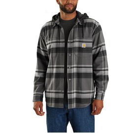 Carhartt Men's Rugged Flex® Relaxed Fit Flannel Fleece Lined Hooded Shirt Jac, Black, X-Large