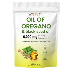 WUJECT Oil of Oregano with Black Seed Oil,6000mg Oregano Oil Capsules,Non-GMO,Gluten Free,Antioxidant & Immune Support (1 Bag)