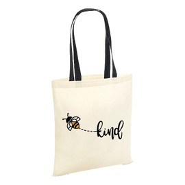SmartyPants Bee Kind Tote Bag - Women Gifts Shopping Organic Cotton Fabric Carrier Reusable Shopper Happy Quote Slogan Handbag Bees Accessories Present Bumblebee Pretty (One Size, Black Handle)