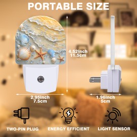 FOISIIAEA Night Light, Seashells and Seastars on Beach Night Lights Plug into Wall Dusk to Dawn Sensor Round Nightlight for Women Men Energy Efficient Led Lamp 0.5W for Stairway Hallway Bedroom