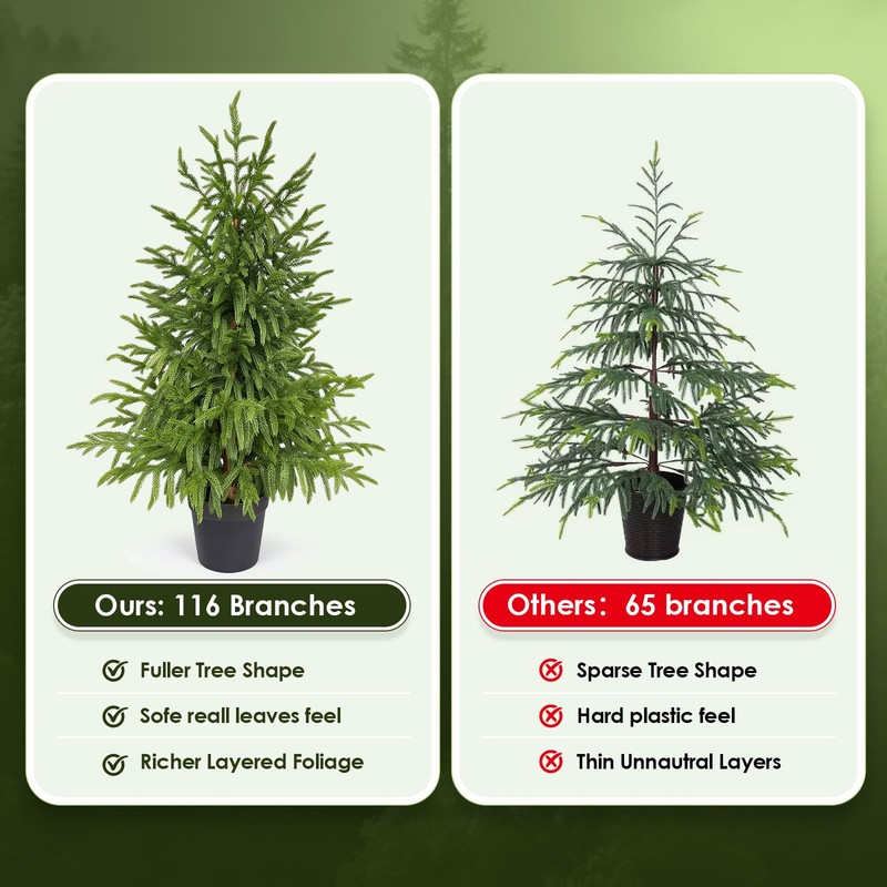 Artificial Norfolk Christmas Pine Tree 3Ft for Indoor and Outdoor