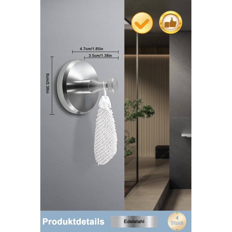 Fosoloni Suction Cup Hooks, Pack of 4 Towel Holders, No