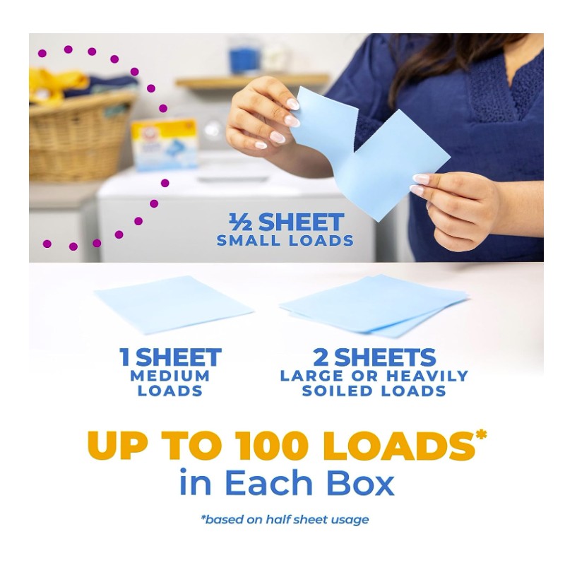 Arm & Hammer Power Sheets Laundry Detergent, Fresh Linen 50Ct,