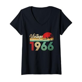 Womens 60th Birthday Gifts Vintage Made In 1966 Retro 60 Years Old V-Neck T-Shirt
