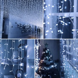 32.8ft 400 LED Icicle String Lights, 8 Modes Waterproof Icicle Christmas Lights Outdoor with Memory Function, Curtain Fairy Lights Hanging Decor for Home, Party, Wedding, Christmas (Cool White)