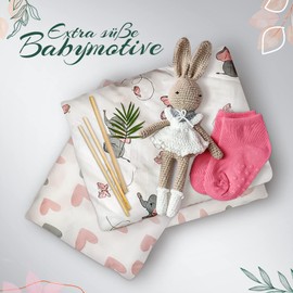 Tabalino® Wonderfully Soft Bamboo Muslin Nappies / Burp Cloths - 80 x 80 cm - Pack of 4 - Set comes with a Free Comfort Blanket - Double Woven Boys’ & Girls’ Baby Muslin Nappies / Cloth Nappies / Molton - 30% Cotton Teddy