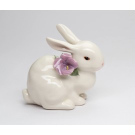 Cosmos Gifts Fine Porcelain Bunny with Pansy Flower Figurine, 4-1/4 in
