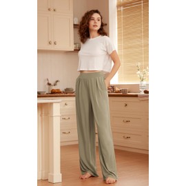 ODODOS Drapey Soft Wide Leg Pants for Women High Waist Casual Relaxed Lounge Pants with Pockets-29 Inseam, Travertine, Medium