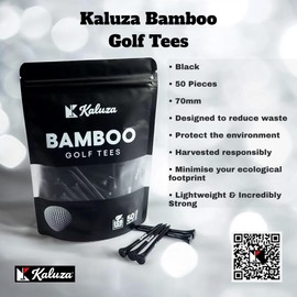 Kaluza Eco-Friendly Bamboo Golf Tees - 50 Pieces | 70mm Biodegradable & Compostable | Durable Sustainable Alternative to Plastic and Wood Tees | Colour: Black