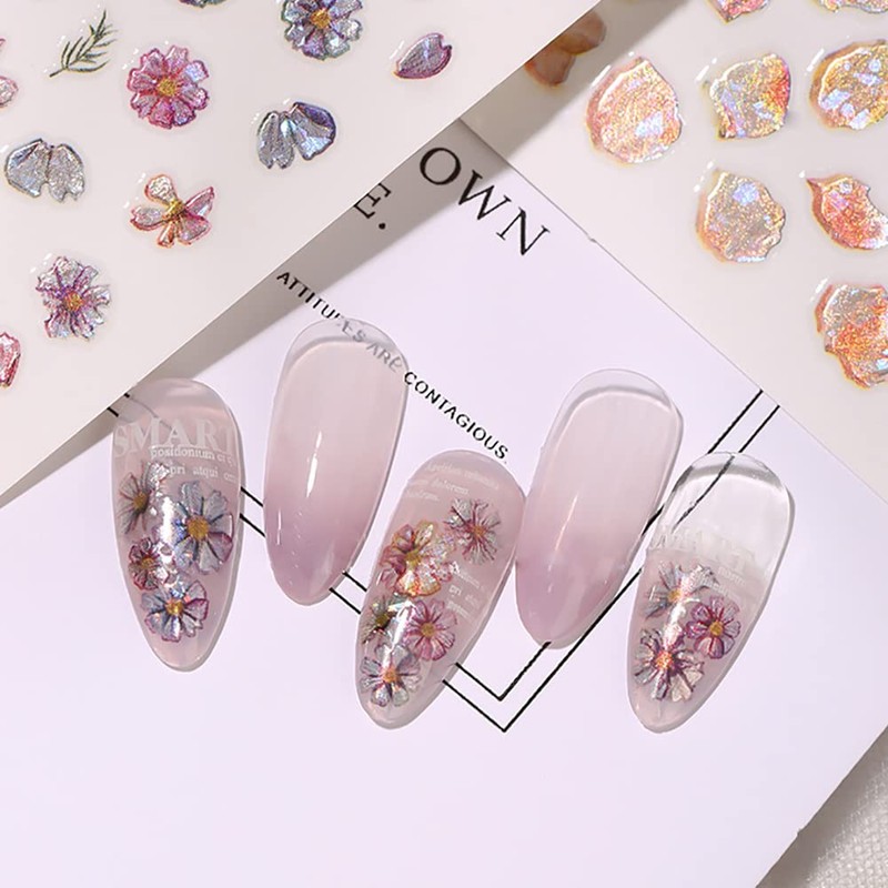 Chisafly Nail Stickers, Flowers, Hydrangea, Petals, Flower Stickers, Colorful, Summer