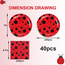 40Pcs Ladybug Party Supplies for 20 Guests - Ladybirds Party Plates and Napkins Black Red Bug for Boys Girls Baby Shower Party Decorations