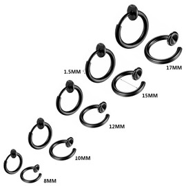 Bo Win 5 Pairs Set Stainless Steel Black Earrings Clips for Men Women Girls Children Men Magnetic Earrings Without Ear Hole Women's Ear Clips Men Without Pierced Ear Cuff Non-Piercing Hoop Earrings