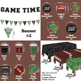 Football Party Supplies Kit Serve 24,100pcs Football Tableware Set Include Football Dinner Plates,Dessert Plates,Tablecloth,Napkins,Cups,Banner for Super Bowl Game Day Football Theme Party Decoration