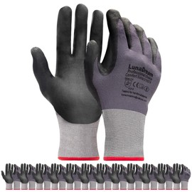 LunaDream Safety Work Gloves, MicroFoam Nitrile (12 Pairs), Seamless Knit, Ideal for Home Projects & Construction, Size 7/Small