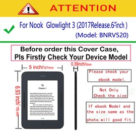 Premium Vegan Leather Case for Nook GlowLight 3 eReader, Book Style Cover, Compatible with Model BNRV520, 2017 Release (Darkblue, Nook Glowlight 3(Model:BNRV520))