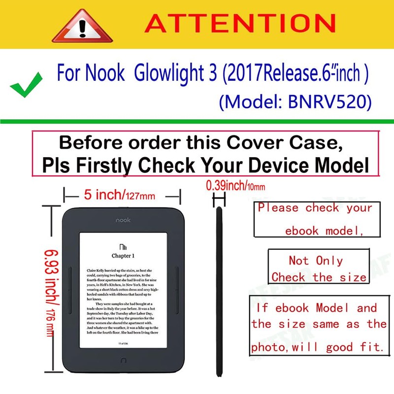 Premium Vegan Leather Case for Nook GlowLight 3 eReader, Book