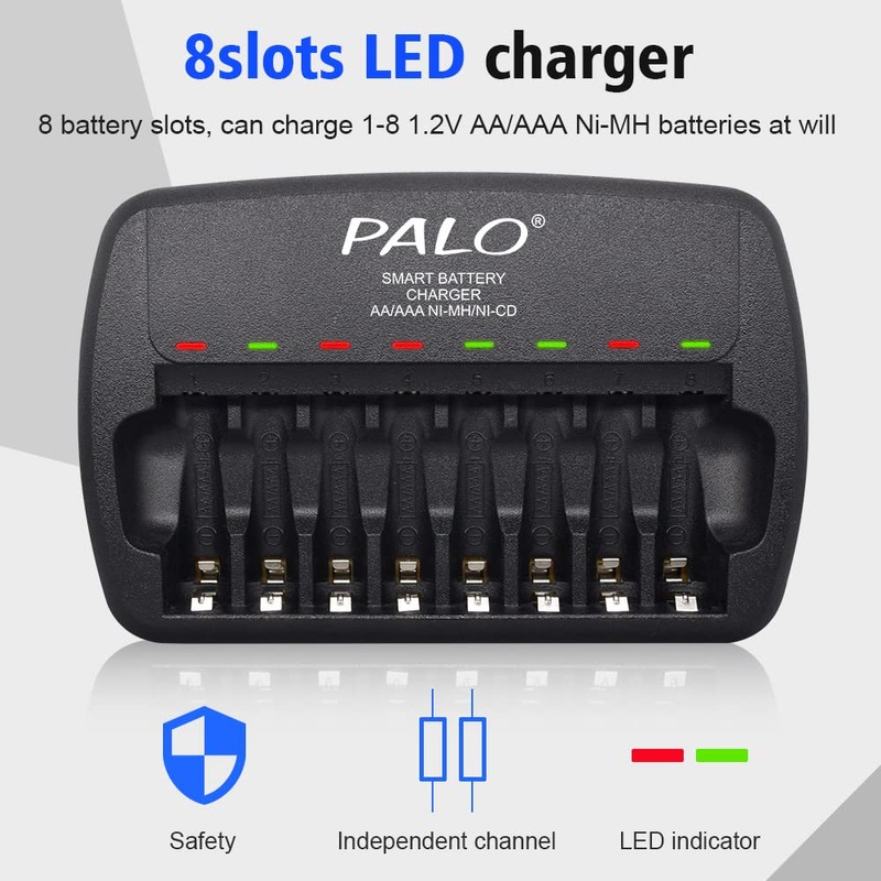 Rechargeable AA and AAA Batteries with Charger, 8 Pack aa