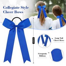 DEEKA 12 PCS Collegiate Style Long Tail Skinny Ponytail Holder Handmade Bows for Girls Teens Softball Cheerleader Sports - Royal Blue
