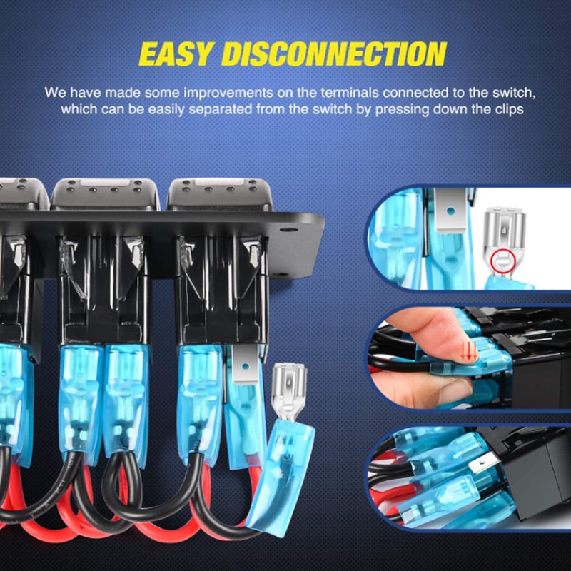 3 Gang Rocker Switch Panel IP65 Waterproof DC12‑24V Blue Light