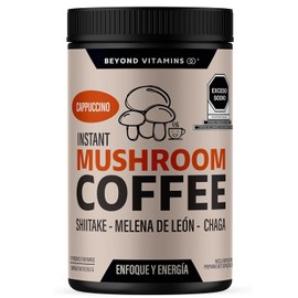 Cafe soluble con Hongos | Dale power a tu día | Café potenciado con hongos adaptógenos Melena de Leon, Chaga y Shiitake | Bajo en calorías y bajo índice glucémico | Disfruta un delicioso café caliente o un refrescante cafe frio (Sabor Cappuccino)