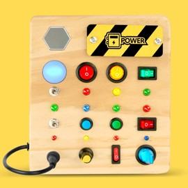 TINTECUSA Busy Board Montessori Toys for Toddler, Wooden Sensory Board Switch Toy with Shape Sorter LED Light Up Toys Educational Plane Travel Activity for 1-6 Year Old Girls & Boys Gifts