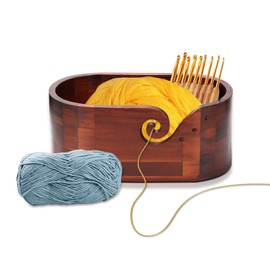 Yarn Bowl Oval, Wood Knitting Bowl Holder,Yarn Knitting Bowl for Knitting and Crochet,Wool Storage Bowl with 9pcs Crochet,Handmade Ball Bowl Holder for Yarn Balls Decorative Storage Organizer