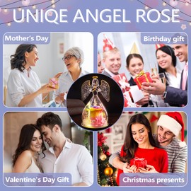 GENNISSY Angel Rose Sculpture, Multicolor Preserved Flower in Glass Figurines with LED Light, Mom Gifts from Daughter