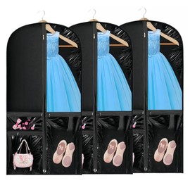 Sanseenia Clear Dance Costume Garment Bag, 39 Inch Garment Bag for Dance Competitions, Kids Hanging Clothes Cover for Girls Closet Storage with 3 Zippered Pockets