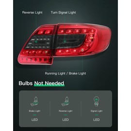 LSAILON LED DRL Tail Light Assembly Fit For Toyota Corolla 2011-2013 Red Housing Smoke Lens Driver and Passenger Side 8155002580 TO2805111